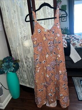Floral Sleeveless Maxi Dress in Rust with V-Neck